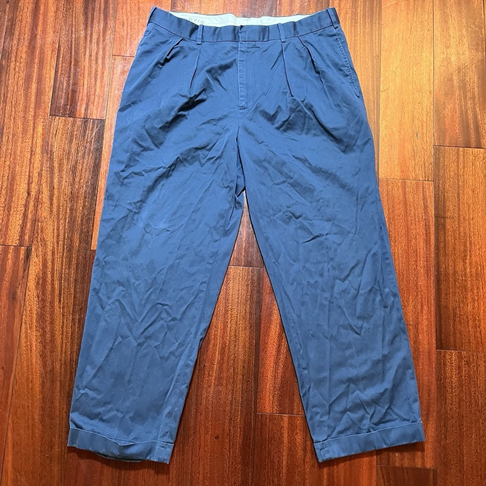 Orvis Pants Mens 34 35x27 Navy Blue Pleated Cuffed Casual Chino Office Preppy
